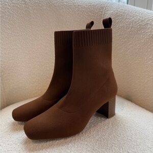 Quince Eco Knit Heeled Bootie Cognac 6